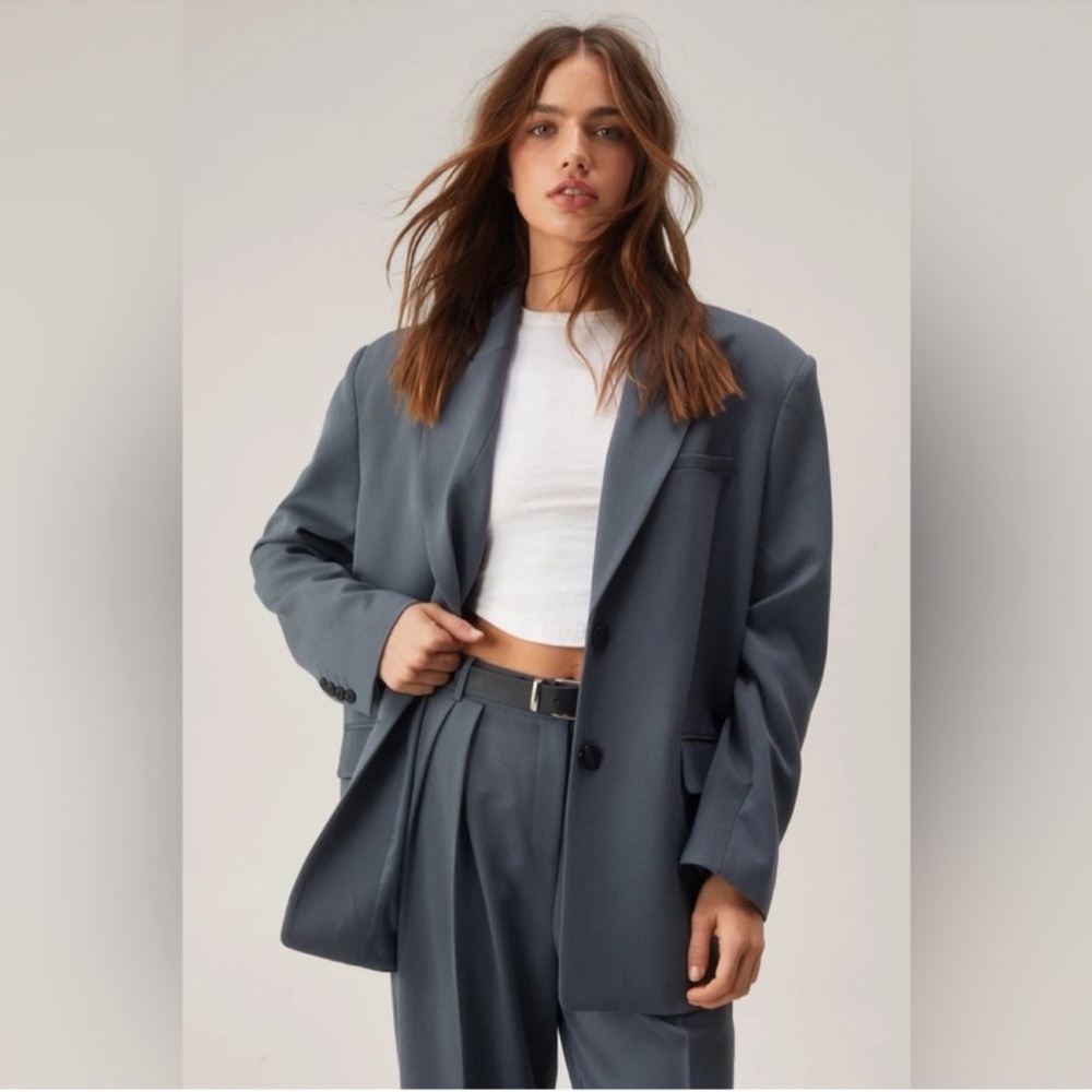 Nasty Gal Charcoal Gray Oversized Tailored Blazer